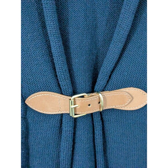 Brooks Brothers Shawl Collar Navy Knit Wool Cardigan Sweater Leather Buckle Sz S - Picture 4 of 9